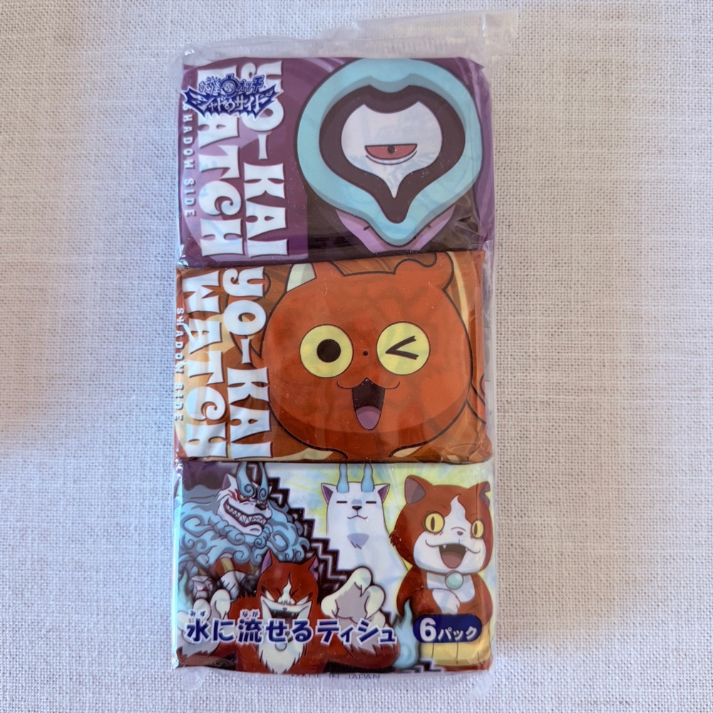 Yo-kai Watch Shadow Side Mini Pocket Tissue pack of 6 Flushable Travel Pack New